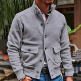 Men's Ribbed Stand Collar Button Jacket - Casual Everyday