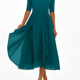 Women's Floral Chiffon Midi Dress - Wedding Guest