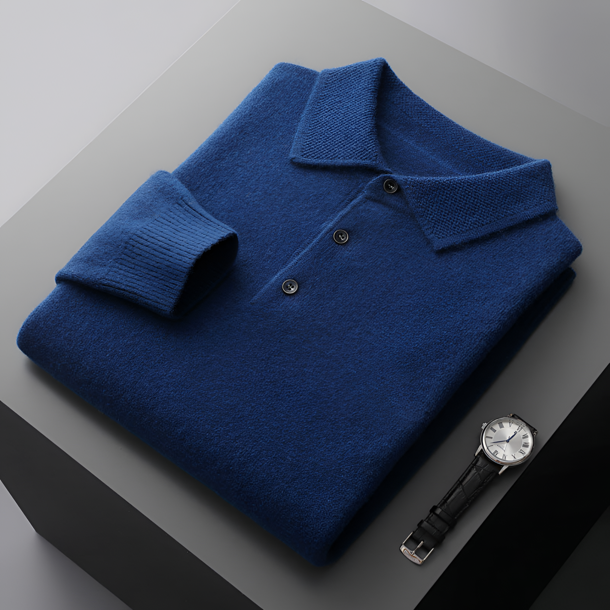 Men's Long Sleeve Knitted Polo Shirt - Casual Wear