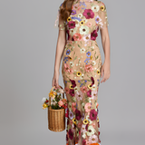 Women's Floral Sheer Mesh Maxi Dress - Special Occasions