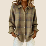 Womens Button-Up Sweater Plaid Pattern Relaxed Fit - Casual Wear