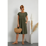 Women's Short Sleeve Smock Midi Dress - Casual Wear