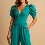 Women's Puff Sleeve Jumpsuit - Elegant Casual Wear
