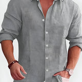 Men's Button Front Long Sleeve Shirt - Casual Summer Wear