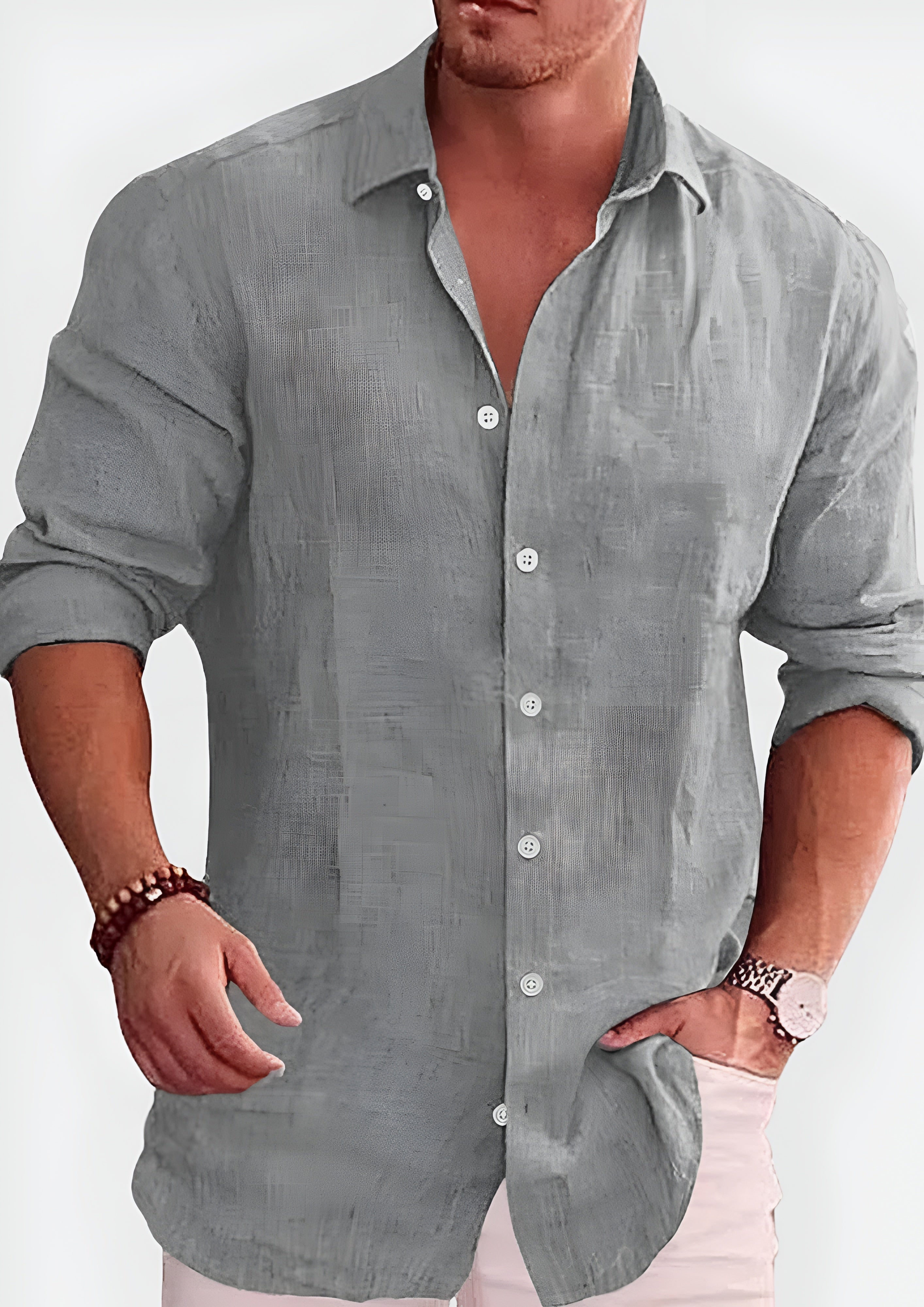 Men's Button Front Long Sleeve Shirt - Casual Summer Wear