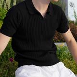 Men's Ribbed Knit Polo Shirt - Casual Smart Wear