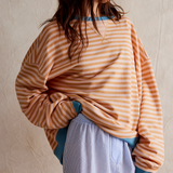 Women's Striped Crewneck Sweatshirt - Casual Loungewear