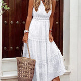 Women's Sleeveless Maxi Dress Lace Detail Flowing Fit - Casual Wear