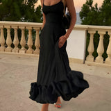 Women's Midi Dress Floral Print Ruffle Hem - Garden Party
