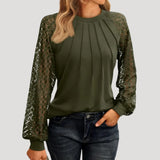 Womens Blouse Openwork Sleeves Pleated Front - Date Night