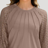 Womens Blouse Openwork Sleeves Pleated Front - Date Night