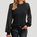 Womens Blouse Openwork Sleeves Pleated Front - Date Night
