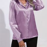 Women's Button Down Blouse Glossy Long Sleeve - Evening Wear