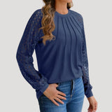 Womens Blouse Openwork Sleeves Pleated Front - Date Night