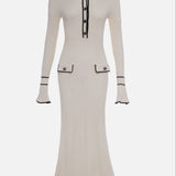 Women's Midi Dress Long Sleeve Button Front - Casual Wear