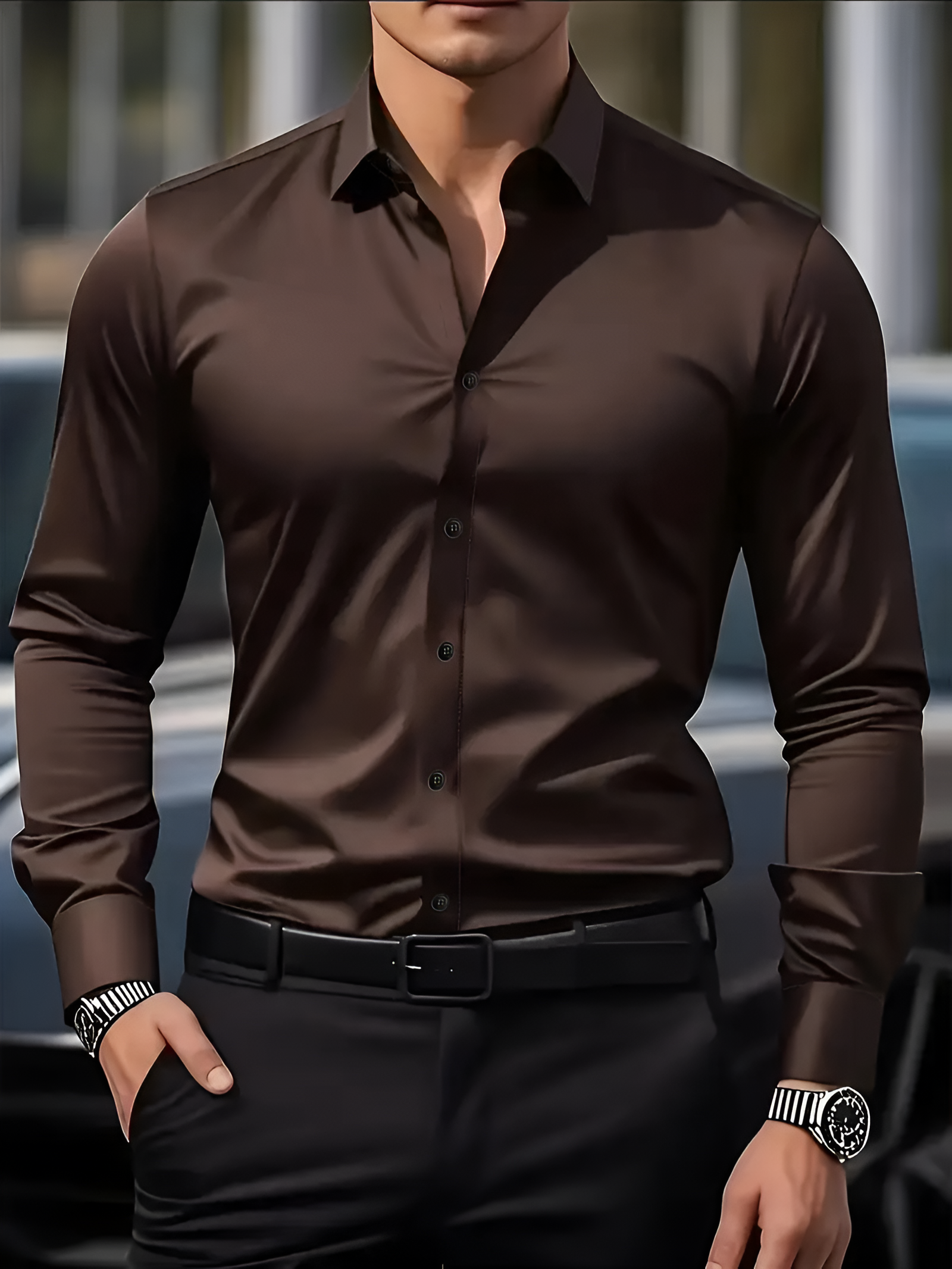 Men's Slim Fit Stretch Dress Shirt - Office Wear