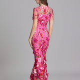 Women's Floral Sheer Mesh Maxi Dress - Special Occasions