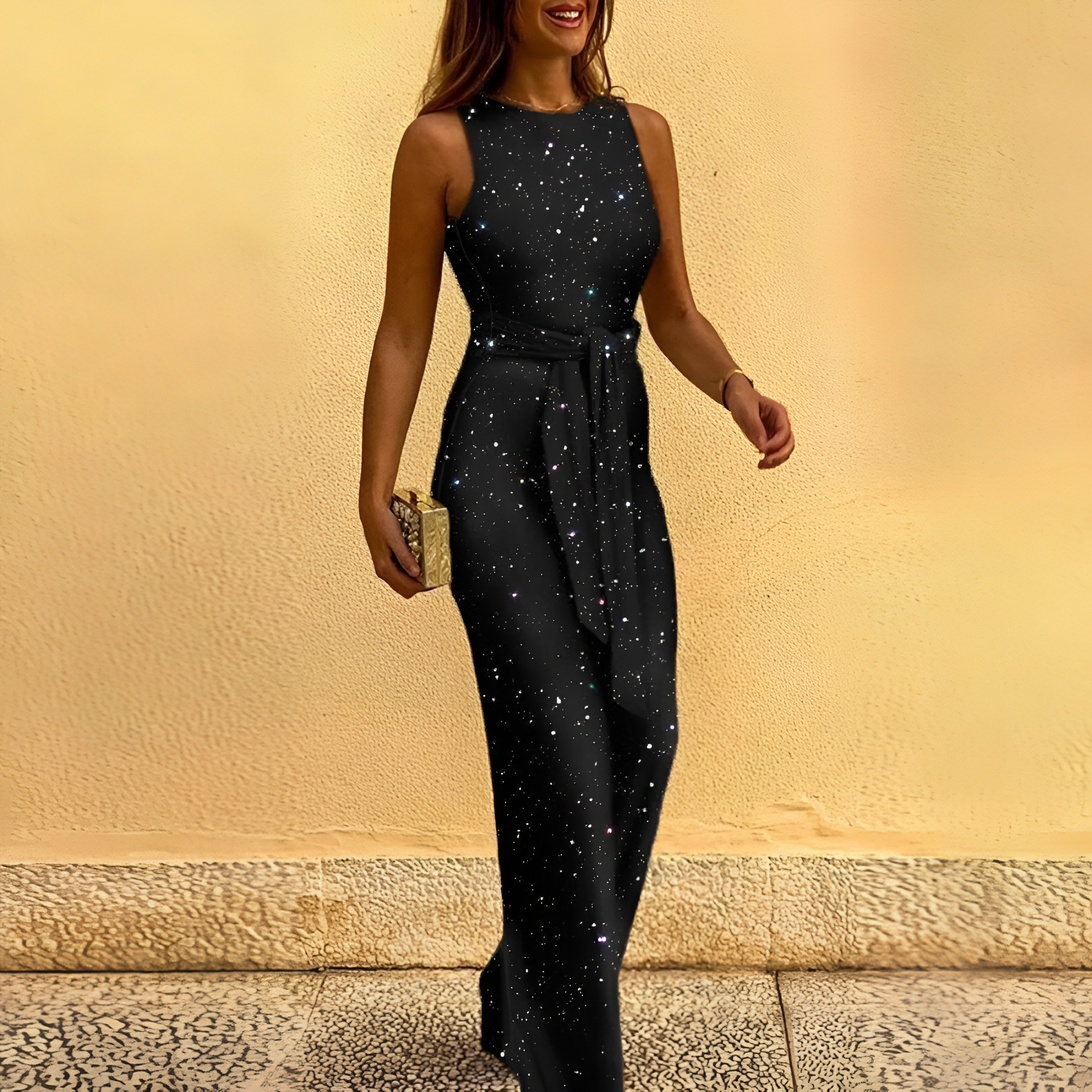 Women's Sequin Backless Wide Leg Jumpsuit - Evening Party