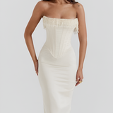 Women's Beaded Fringe Corset Midi Dress - Evening Gala