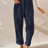 Women's High-Waisted Pleated Corduroy Trousers - Casual Daily Wear