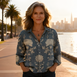 Women's Button Down Shirt Floral Print Long Sleeve - Casual Daily Wear