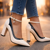 Women's Ankle Strap Block Heel Pumps - Date Night