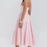 Women's Strapless Pleated Midi Dress - Cocktail Party