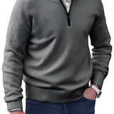 Men’s Knitted Half-Zip Pullover Sweater - Casual Winter Wear