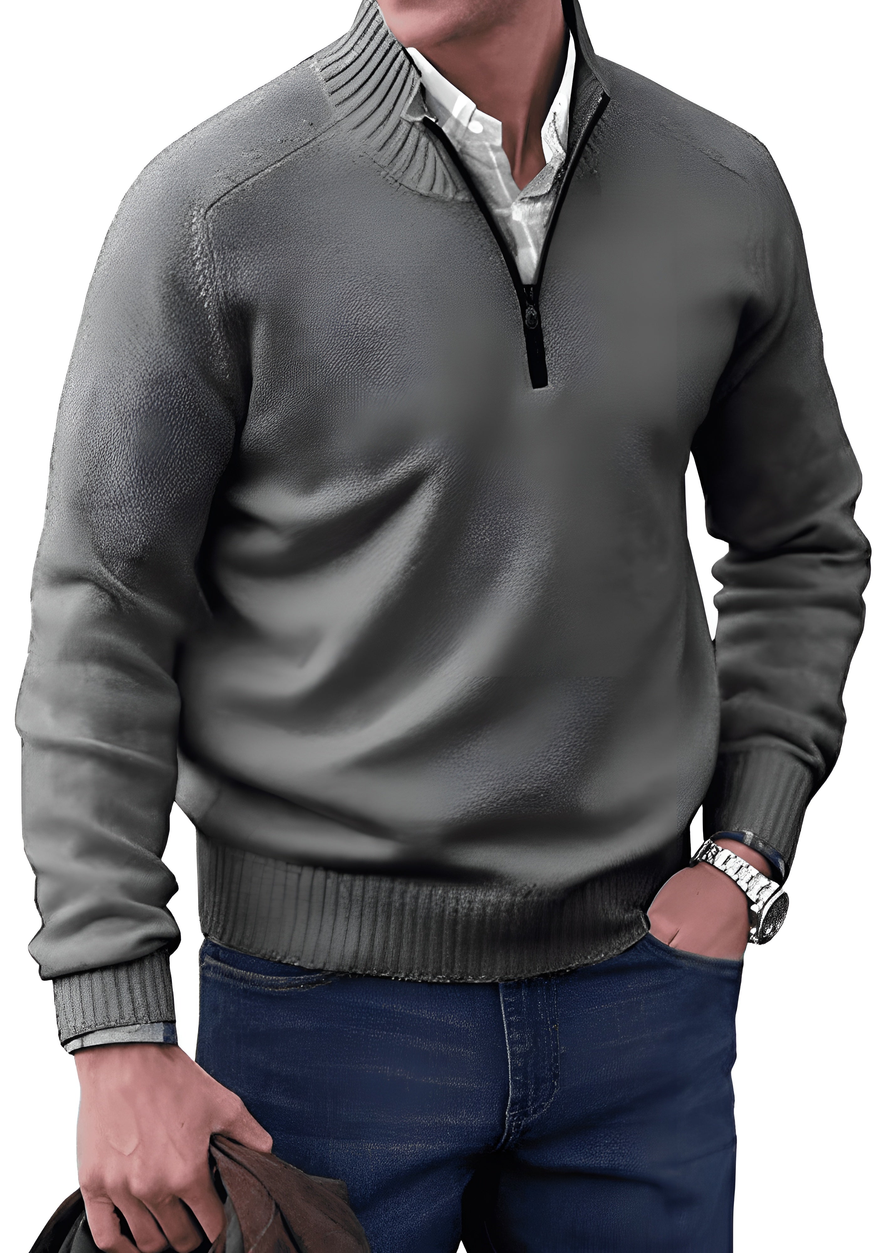 Men’s Knitted Half-Zip Pullover Sweater - Casual Winter Wear