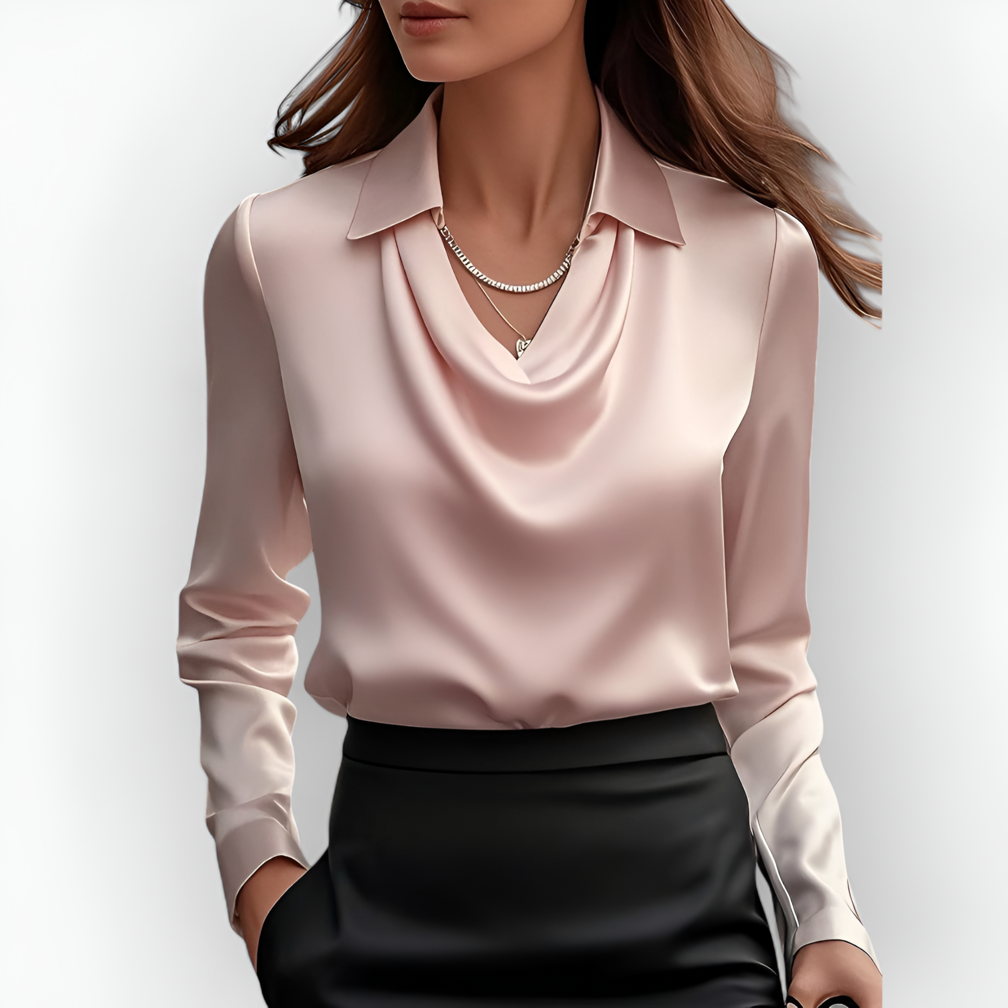 Women's Drape Long Sleeve Blouse - Office Wear