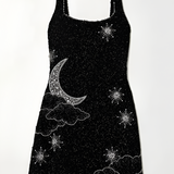 Women's Beaded Moon and Stars Mini Dress - Party Wear