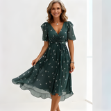 Women's V-Neck Flutter Sleeve Floral Midi Dress - Garden Party Event