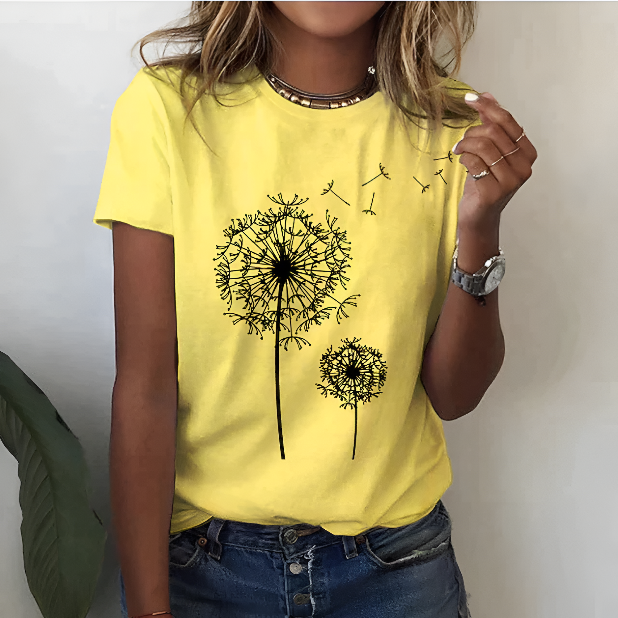 Women's Dandelion Graphic Crew Neck Shirt - Casual Daily Wear