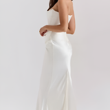 Women's Strapless Corset Bodice Draped Waist Maxi Dress - Special Occasion