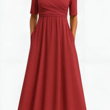 Women’s V-Neck Pleated Dress - Casual Evening Wear
