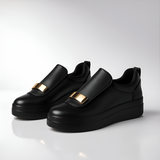 Women's Metallic Buckle Platform Sneakers - Casual Everyday Wear