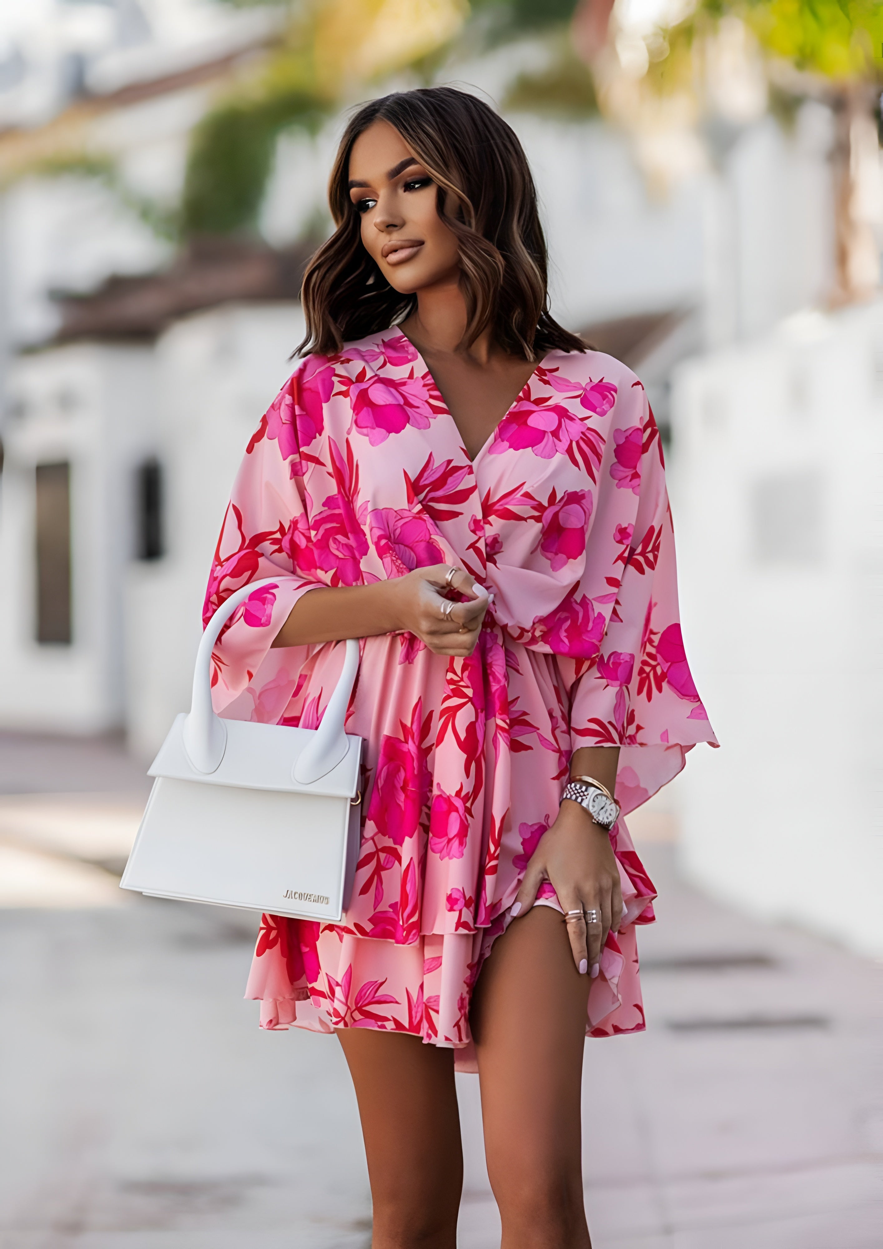Women's Tiered Skirt Mini Dress - Tropical Summer Wear