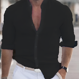 Men's Slim Fit Mandarin Collar Shirt - Casual Beach Wear