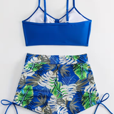 Women's Swimsuit Ruched Front Tropical Print - Beach Vacation