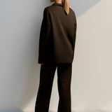 Women's Knit Polo Top And Wide Leg Pants Set - Casual Loungewear