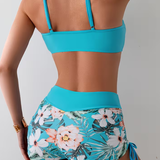 Women's Swimsuit Set Ruched Front Floral Print - Beach Vacation