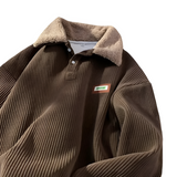 Men's Corduroy Fleece Lined Polo Sweatshirt - Casual Winter Wear