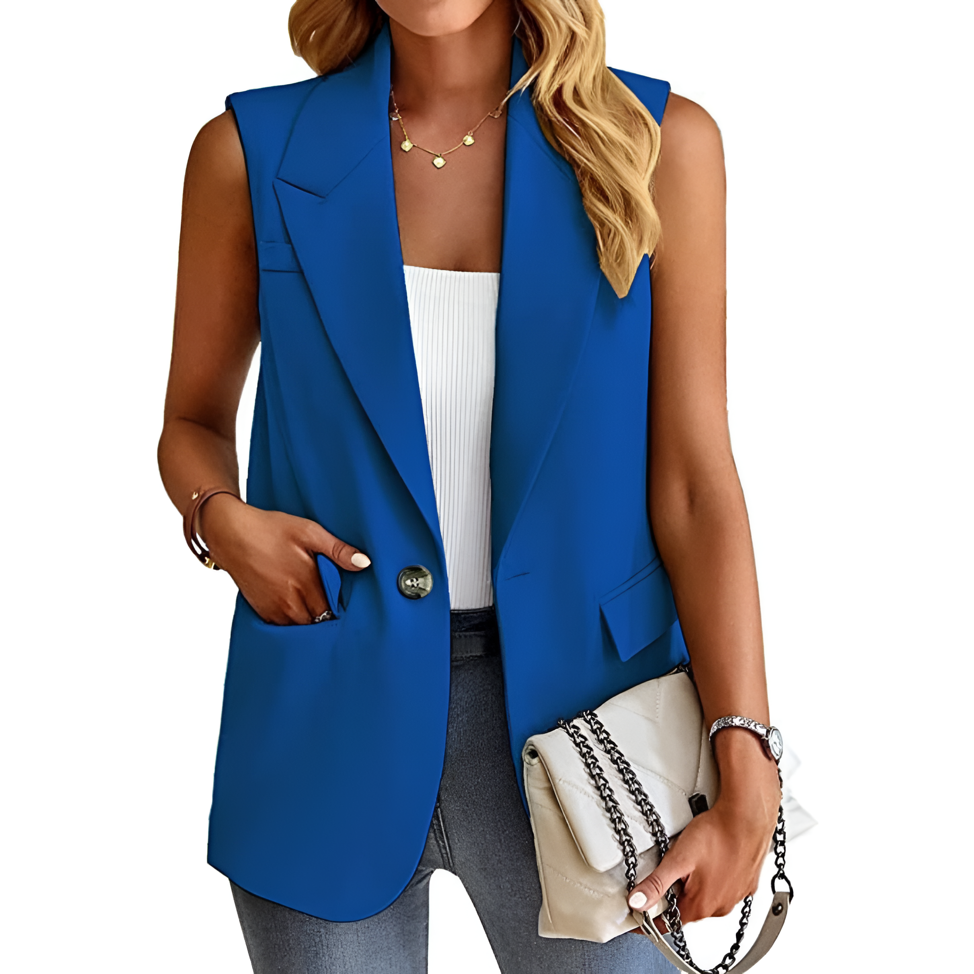 Women's Sleeveless Notch Lapel Blazer - Professional Office Wear