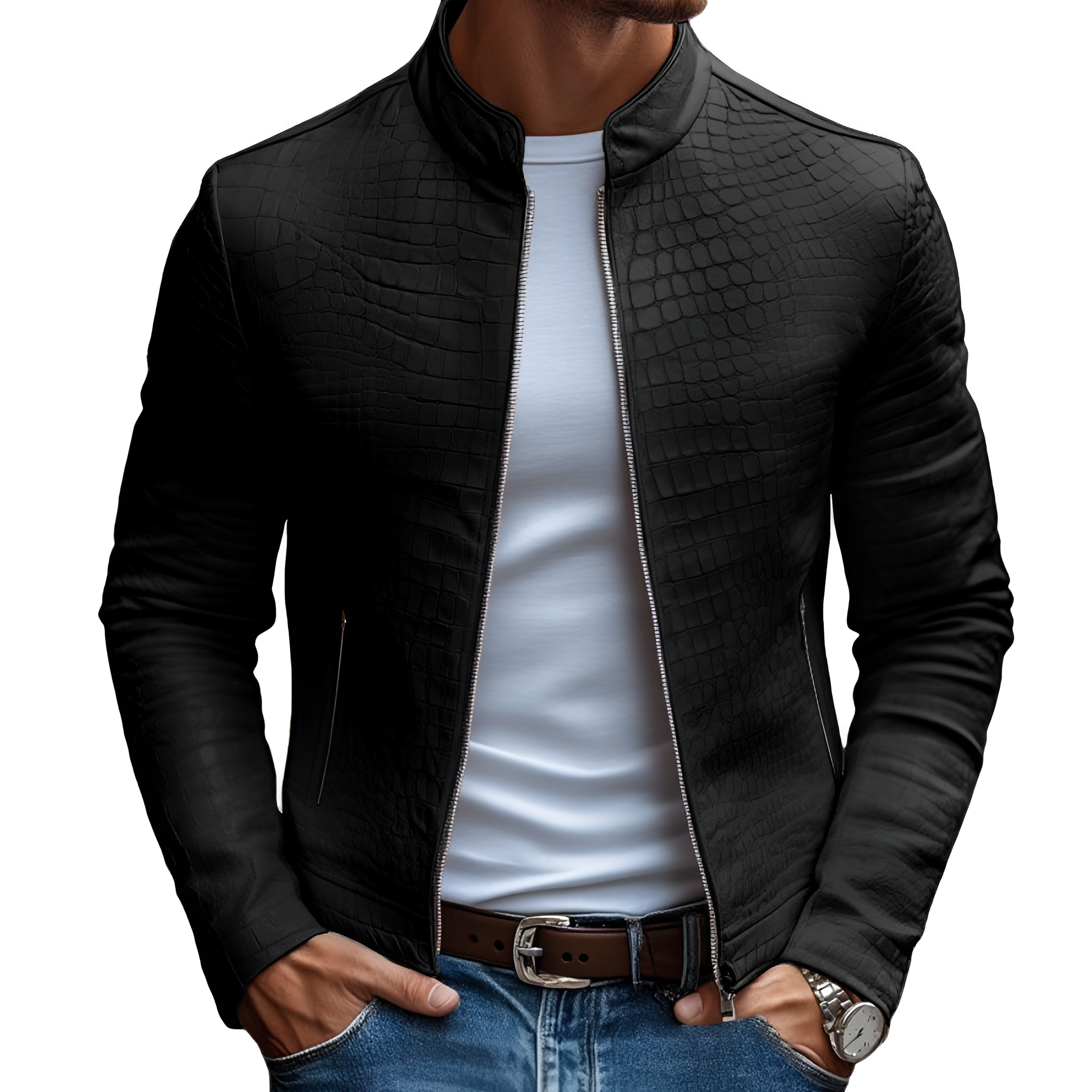 Men's Crocodile Embossed Slim Fit Jacket - Casual Outerwear