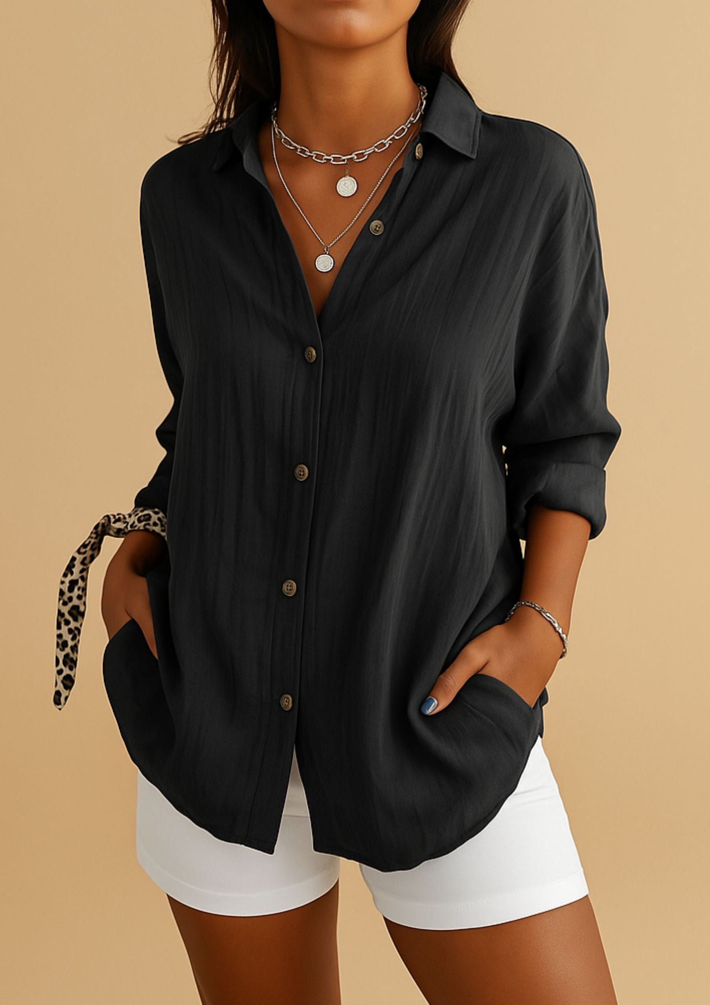 Women's Textured Button Up Shirt - Summer Casual Wear