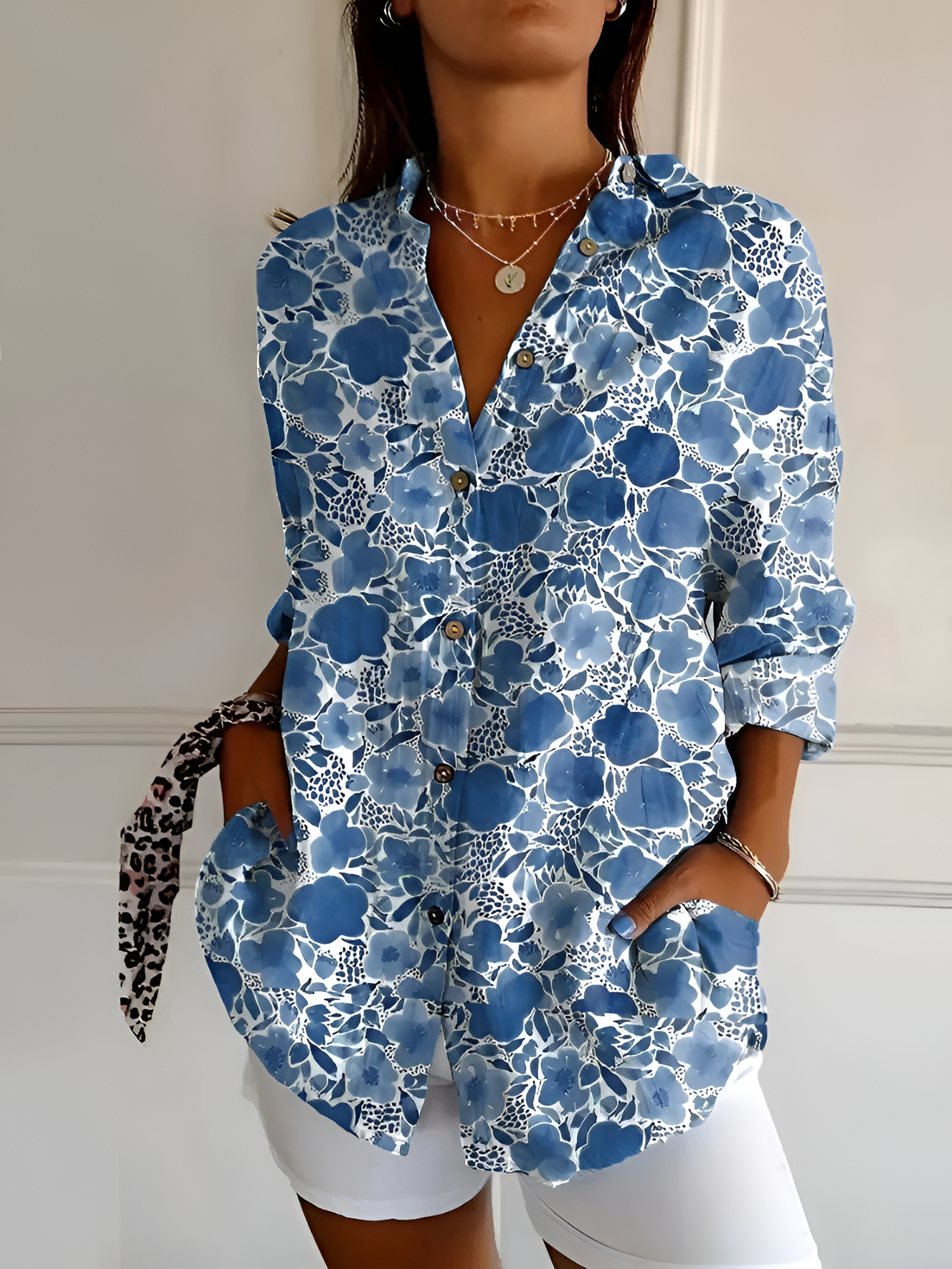 Women's Floral Print Long Sleeve Shirt - Casual Wear