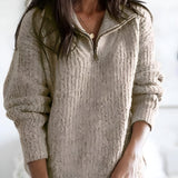 Women’s Zip-Up Ribbed Sweater - Everyday Winter Wear