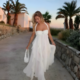 Women's Halter Ruffle Chiffon Maxi Dress - Beach Vacation