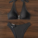 Women's Bikini Set Pleated Fabric High Leg - Beach Vacation