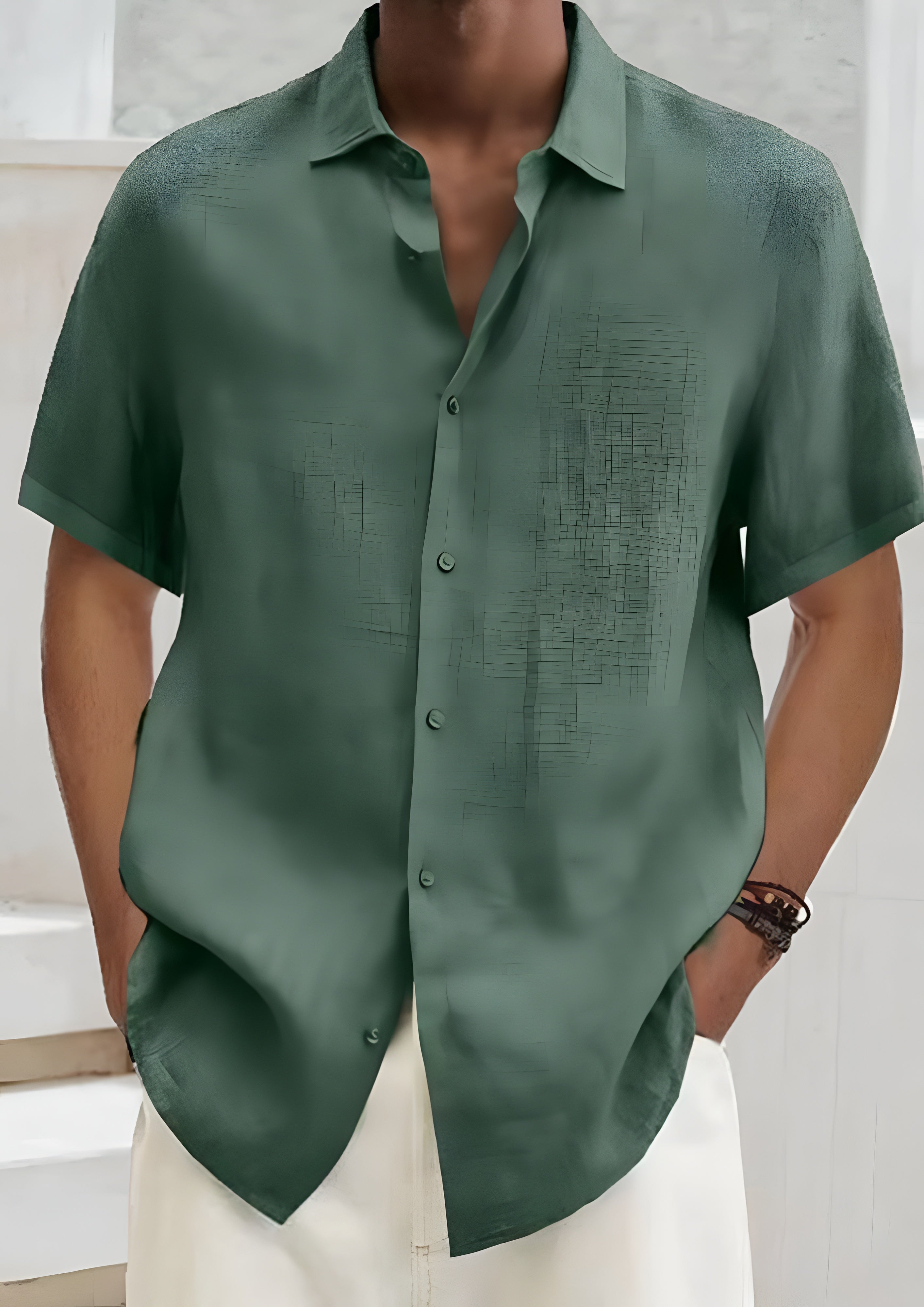Men's Button Down Collared Shirt - Summer Casual Wear